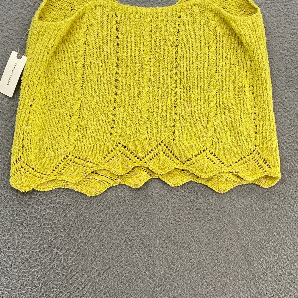 Anthropologie Sweater Tank Womens Small Pointelle Knit Oversized Yellow Beachy - Picture 11 of 13